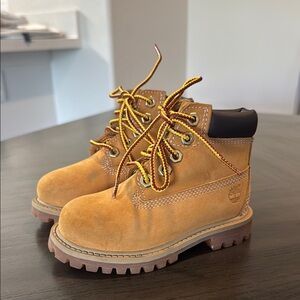 Timberland Kids Tan Boots with Yellow Laces